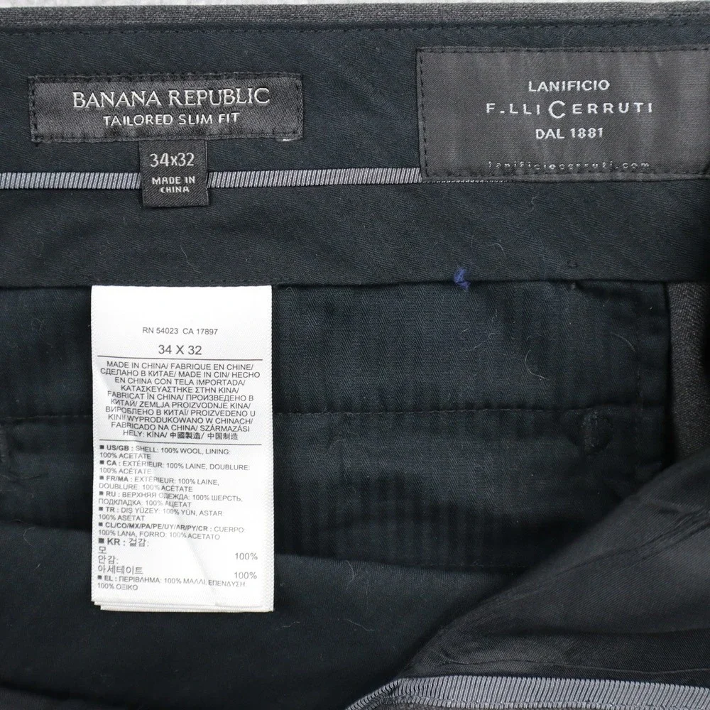 Banana Republic Dress Pants Mens 34x32 Slim Fit Wool Gray Lanificio Cerruti